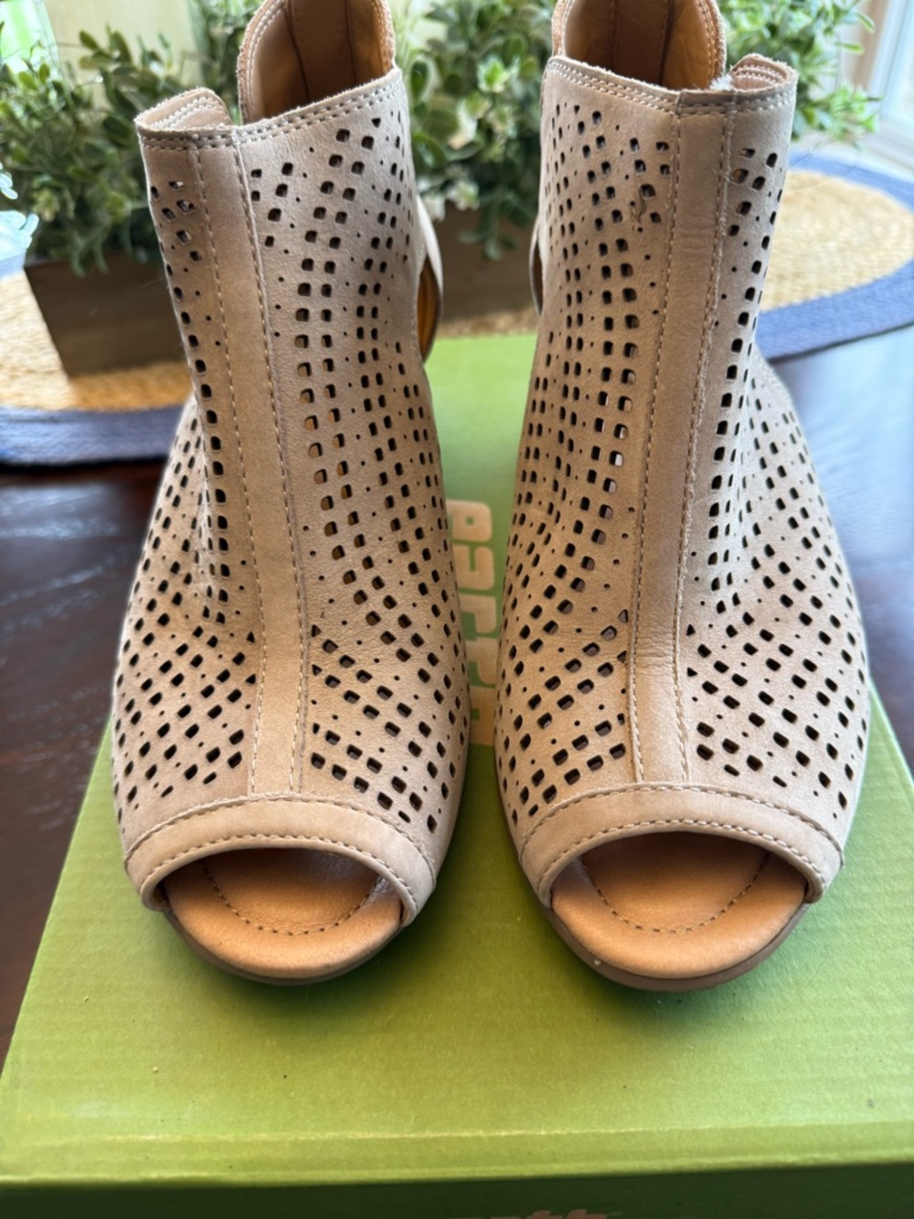 Earth Origins Nubuck leather Perforated Peep-Toe Ankle Booties - Keri - Picture 6 of 9